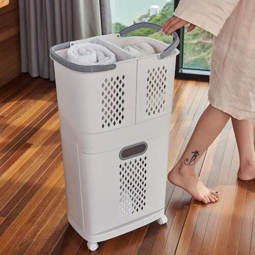 3 Layers Large Bathroom Dirty Laundry Storage Basket Hamper Toilet Dirty Clothes Organizer Bin with Wheel Home Storage Container