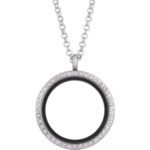 30mm Round Floating Glass Pendant Locket Necklaces Making Aromatherapy Memory Gift For Women With Pads Jewelry