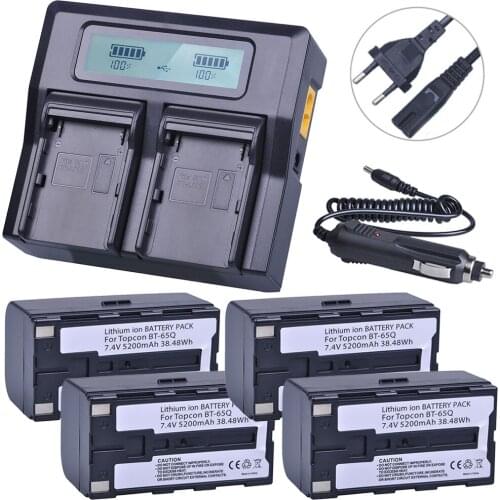 4Pcs 7.4V 5200mAh BT-65Q BT 65Q Li-Ion Batteries + Rapid LCD Dual Charger Kits for Topcon GTS 900 and GPT 9000 Total Station
