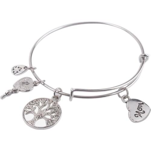 5PCS Fashion Expandable Wire Bangle Mom Heart Charm Bracelet bangle #92109