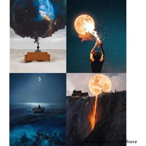 5D Diy Diamond Painting Surrealism Creative Cross Stitch Kit Embroidery Full Square Round Drill Moon Mosaic Pictures Home Decor