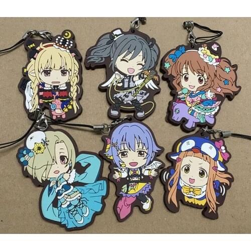 6pcs/lot Japanese anime figure the idolm ster cinderella kawaii singer ver rubber Silicone mobile phone charms/keychain