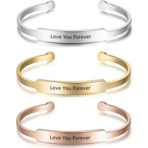 Personalized Custom Engrave Name Bar Cuff Bangle Gold Plated Women Charm Bracelets & Bangles pulseira feminina pulseras Jewelry