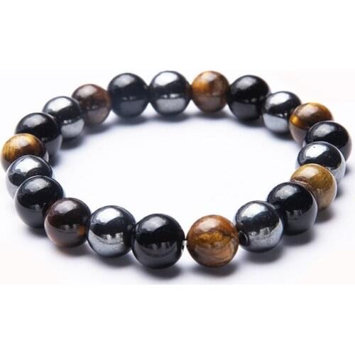 Black Hematite Stone Bracelets Natural Crystal Obsidian Tiger Eye Strand Beaded Stretch Bracelets For Men Women Jewelry
