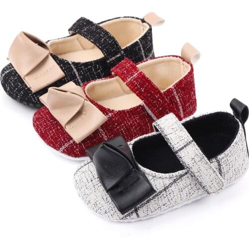 Children Spring Shoes Newborn Infant Baby Girl Soft Crib Shoes Cute Infants Anti-slip Sneaker Plaid Bow Prewalker 0-18M