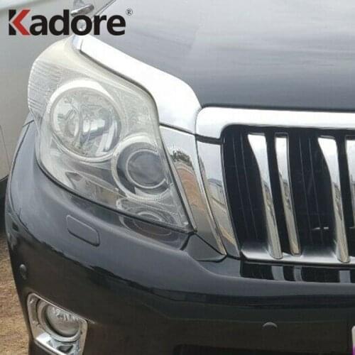 For Toyota Prado FJ150 2010 2011 2012 ABS Chrome Front Headlight Head Lamp Eyebrow Eyelid Trim Car Styling Exterior Accessories