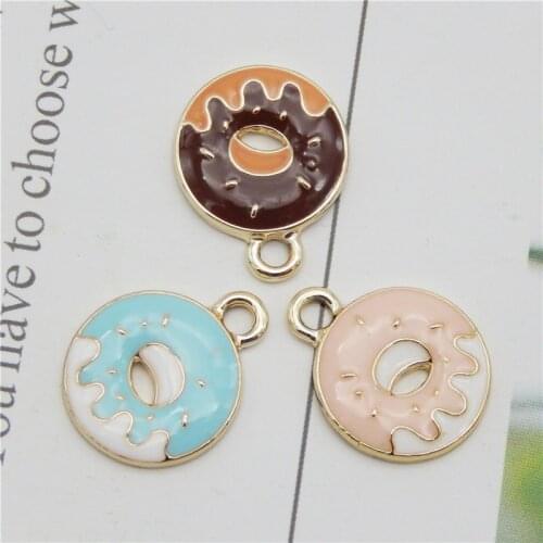 Julie Wang 6PCS Enamel Donuts Charms Zinc Alloy Gold Tone Artificial Food Pendant Bracelet Jewelry Making Accessory 3 Colors