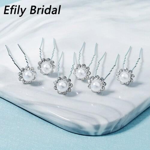 Efily Bridal Wedding Hair Accessories Pearl Rhinestone Hair Pins for Women Silver Color Hairpins Bride Headpiece Party Jewelry