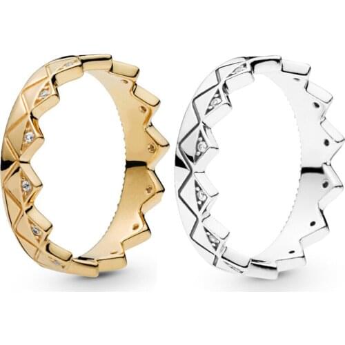 Exotic Crown Ring Jewelry 925 Sterling Silver & Golden Shine Women Rings Clear CZ Fashion Rings for Women & Men Jewelry Findings