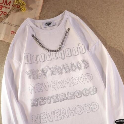 European style street Harajuku warm sweater loose high street hot diamond necklace round neck solid color Harajuku garbage punk