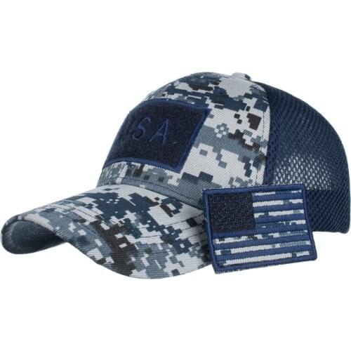 QH Outdoor American Flag Camouflage Baseball Cap Men Adjustable Sun Mesh Peaked Hat Sports Golf Fishing Hiking Beach Sportswear