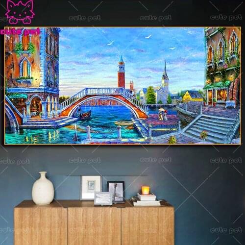 5D Full Drill squaer Drill Venice Water Bridge Painting Diamond Embroidery Cross Stitch Diamond Mosaic Decor Gifts large puzzle