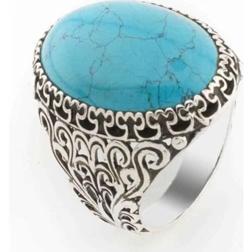 925 sterling Silver Oval Turquoise Stone Men 'S Ring