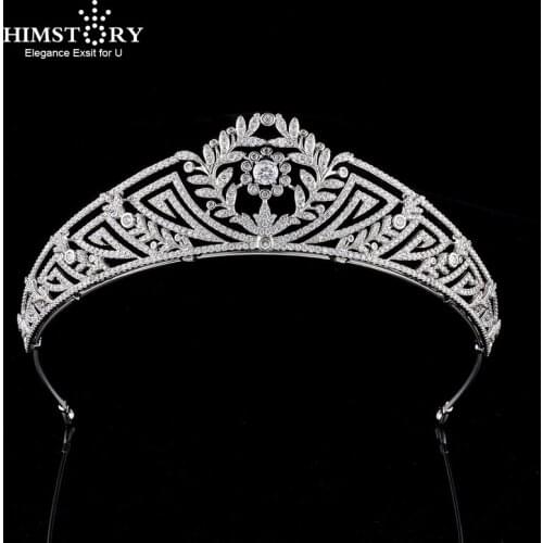 Himstory Princess Crowns Wedding Accessories Head Jewelry Hair Tiaras Full Zircon Bridal Headpiece Wedding Prom Party Hairwear