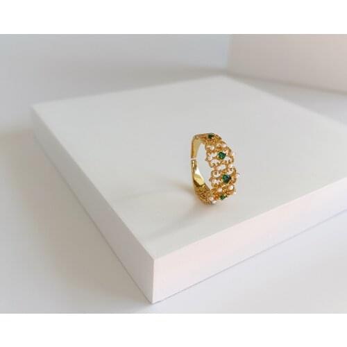 Brass With 18 K Gold Vintage Green Stone Zircon Rings Women Jewelry Punk T Show Designer Club Cocktail Party Japan Korea Fashion