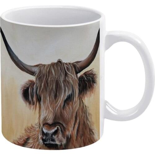 Highland Cow White Mug Ceramic Mug Creative Mug Cow Highland Cow Scotland Scottish Animals Farm Farm Animals Oil