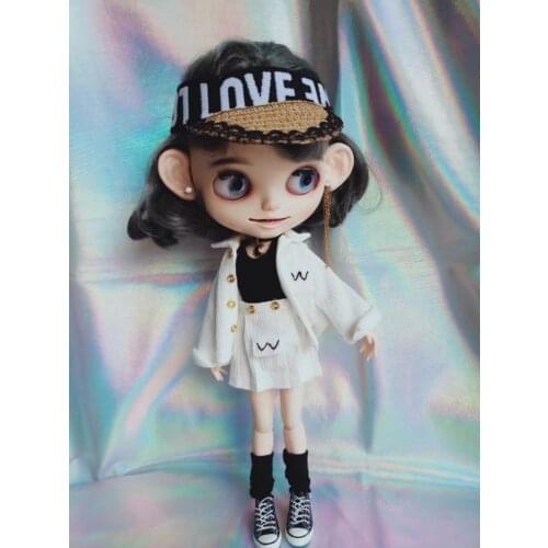 Blythes doll dress is suitable for 1/6 size fashion new black sexy onesie + white pleated skirt + white shirt set 30cm doll