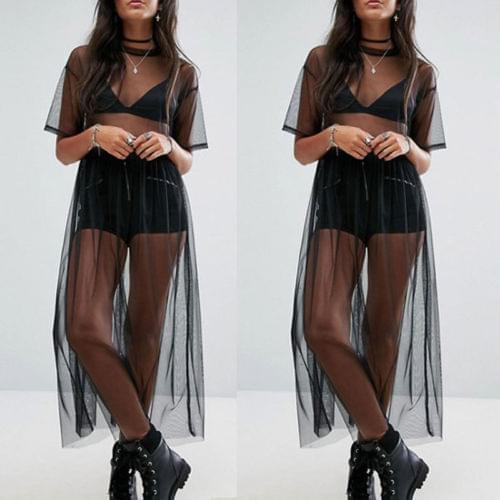 2019 Summer Hot Bikini Cover-Ups Beachdress Women Black Gauze Mesh Swimsuits Cover-Up Beach Outwear Quick Drying