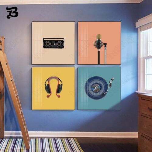 Microphone Radio Canvas Painting Vintage Old Record Colorful Music Elements Wall Art Posters and Prints Wall Pictures Home Decor