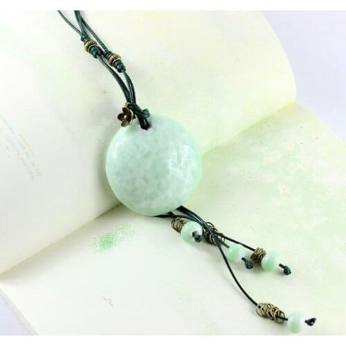 Fashion Jewelry Vintage Ceramic Stone Pendant Necklace Handmade Carved Flower Necklaces Free Shipping Nc124