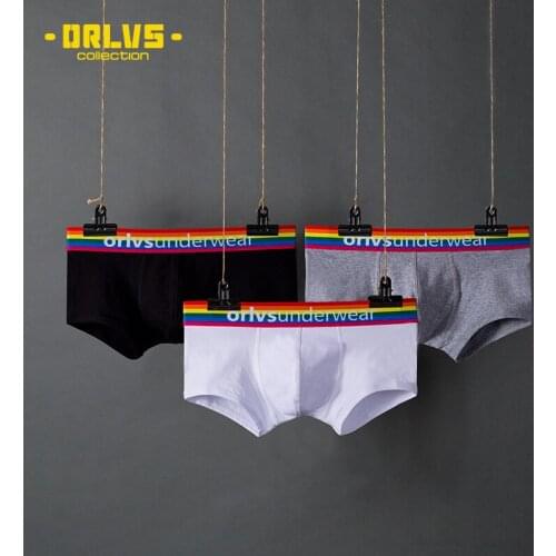 Orlvs special edition rainbow color mens underwear fun temptation four legged cotton comfortable breathable underpants or507