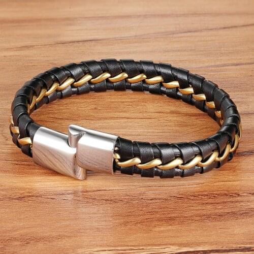 TYO 2019 Twining Combination Pattern Braided Bracelet For Men Stainless Steel Genuine Leather Bracelet For Birthday Party Gift