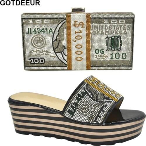 Latest Design Matching Shoes and Bag Set Decorated with Rhinestone 2021 Fashion Women Shoes and Bag for Party Wedding Open Toe