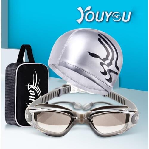 Swimming Goggles Adult outdoor goggles Goggles+Swim Cap+Case+Nose Clip + Ear Plugs+Swim bag No Leaking Anti Fog UV Protection