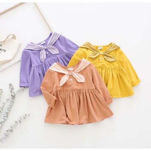 2 3 4 5 6 Years Baby Girl Tshirt Casual Solid Striped Navy Collar Tops for Girl Toddler Kids Long Sleeve Tshirt Autumn 2020 New