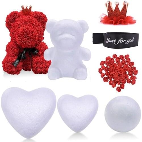 Foam Rose Bear Ball Modelling Handmade PE Foam Artificial Flower Head Craft Rose Flower Bear Valentines Day Gifts Wedding Decor