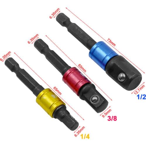 3Pcs Drill Socket Adapter For Impact Driver With 1/4” Hex Shank To Square Socket Drill Bits Bar Extension 1/4" 3/8" 1/2” Bit Set