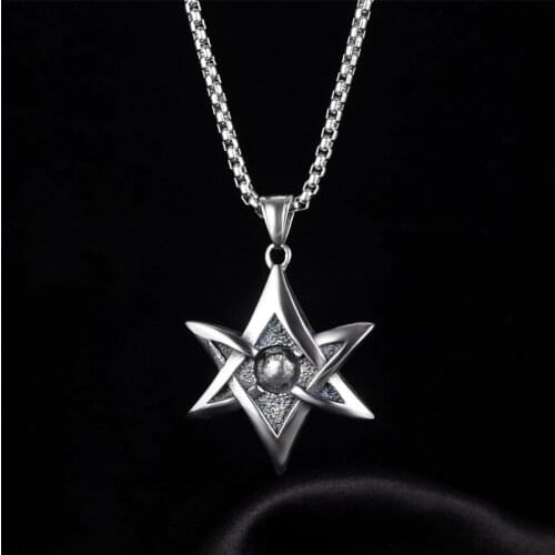 Retro Star of David Pendant Necklace Israel Spiritual Amulet Mascot Necklace Men Women Stainless Steel Punk Hip Hop Jewelry Gift
