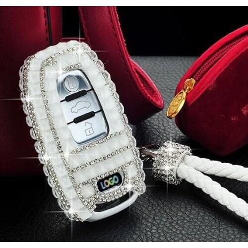 Gift Luxury Diamond Car Bling Key Cover Case Holder Chain For Audi A4 S4 B7 B8 A6 A5 A7 A8 Q5 S5 S6 Q7 Smart Key Accessories