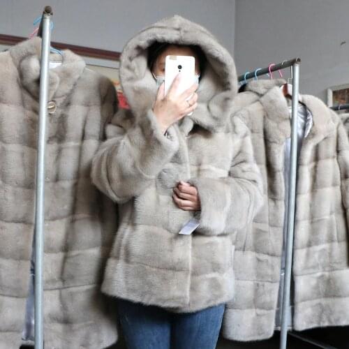 Luxury Women Natural Fur Coats Real Mink Fur Coat Hood Female Genuine Fur Jackets short Ladies Winter Clothes Oversize