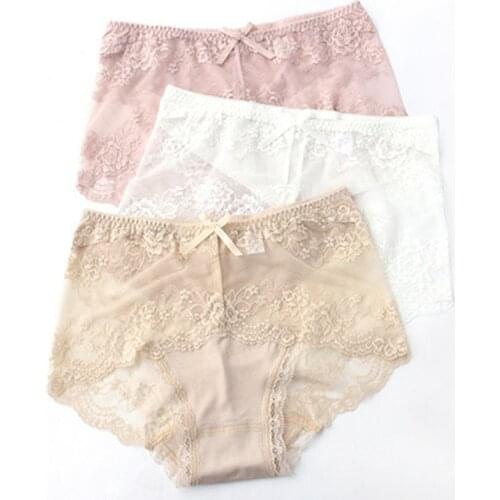 RUIN 4PCS Womens Lace Panty Sexy Transparent Modal And Cotton High Waist Seamless Womens Briefs