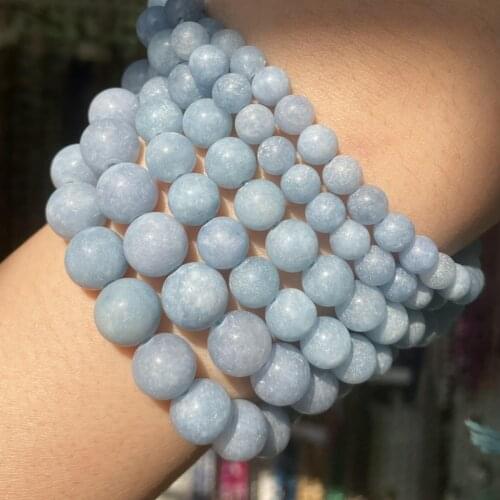 Dull Polish Matte Blue Jades Chalcedony Aquamarines Round Beads Natural Stone Beads For Jewelry Making Diy Bracelet Accessories