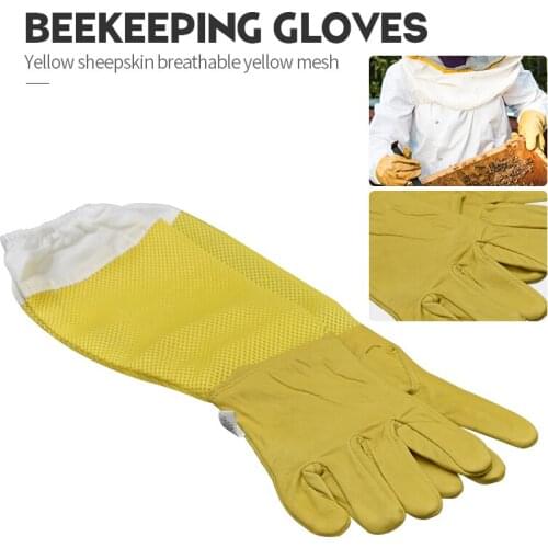 Garden Beekeeping gloves Protective Sleeves breathable yellow mesh white sheepskin and cloth for Apiculture beekeeping gloves XH