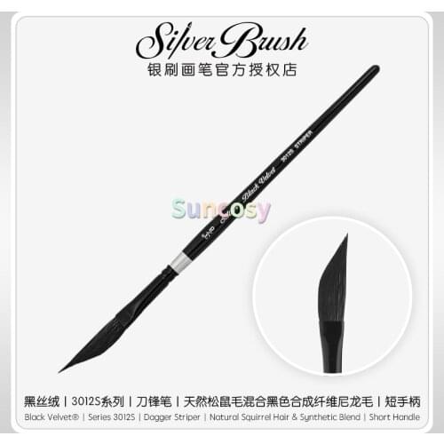 Silver Brush 3012S Black Velvet Short Handle Blend Squirrel and Risslon Brush,Dagger Striper,Professional art supplies