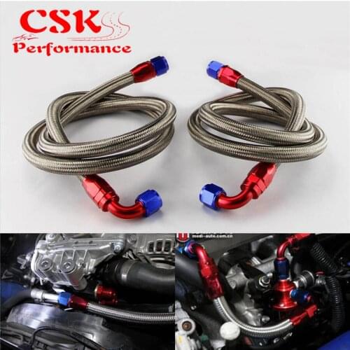 55" / 63" 10AN Stainless Steel Braided Oil Filter Hose Oil Fuel Line + Fittings Black / Silver