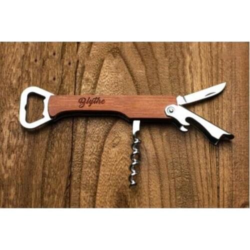 Engraved Corkscrew opener Groomsmen Gift Idea Personalized beer bar Wooden Handle Bottle Opener Wedding Gift OEM logo custom