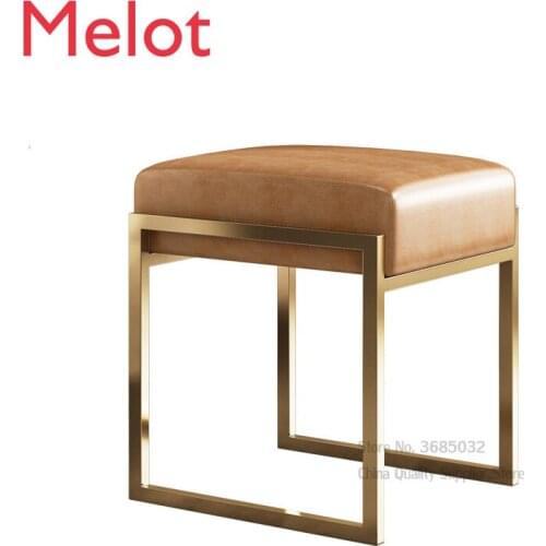 Nordic Leather Change Shoe Bench Bedroom Golden Stainless Steel Dresser Stool Makeup Chair Dressing Stool PU Simple Small Sofa