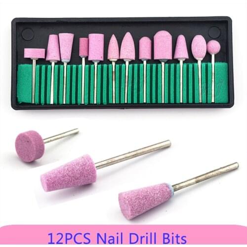 12PC Quartz Nail Polishing Head Nail Drill Bits Replacement Device For nails Milling Cutters nails accessories