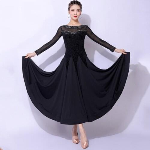 Modern Ballroom Dance Dress Wom Waltz Dance Costume Tango Performance Black Dress Ladies Party Prom Social Dance Wear VDB3076