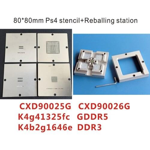 Free Shipping 80*80 mm PS4 stencil cxd90025g Cxd90026g K4g41325fc GDDR5 RAM K4b2g1646e DDR3 gps-sdram+HT-80h Reballing Station