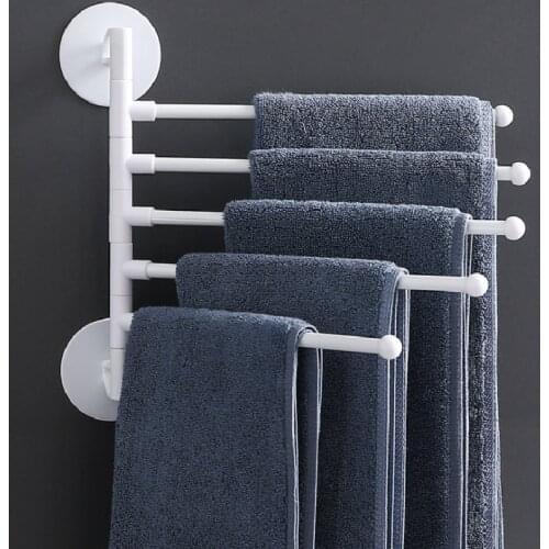 Multi-bar Towel Rack Wall Mounted Rotating Punch-free 180 Degree Bathroom Bath Towel Hanger Holder Stand Multifunctional Tools