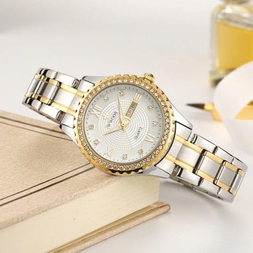 WWOOR 2021 New Top Brand Luxury Fashion Gold Women Watch Diamond Quartz Stainless Steel Waterproof Wristwatches Relogio feminino