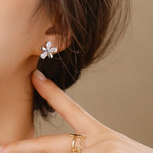 925 Sterling Silver Piercing Crystal Flower Charm Hoop Earring For Women Party Wedding Earing Jewelry eh1348