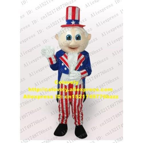 Uncle Sam The Old Man Mascot Costume Mascotte With Blue Red Stripes Dust Coat Adult Outfit Suit Fancy Dress No.123 Free Ship
