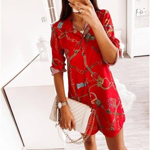 2021 New Spring Print Shirt Dress Casual Long Sleeve Single-Breasted Cardigan Shirt Female Office Ladies Mini Party Vestidos