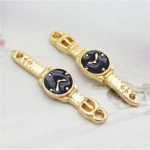Julie Wang 15PCS Enamel Watch Charms Mixed Black Pink Wihite Watch Pendants Alloy Bracelet Jewelry Making Accessory